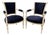 Vintage Classic French “ Petite “ Louis XVI Style Armchairs Featuring Deep Navy Blue Velvet Upholstery - A Pair For Sale
