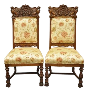 Antique Renaissance Oak Winged Griffin Paw Foot Dining Chairs Attributed to Rj Horner- a Pair