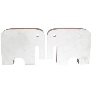 Italian Marble Elephant Bookends - A Pair For Sale