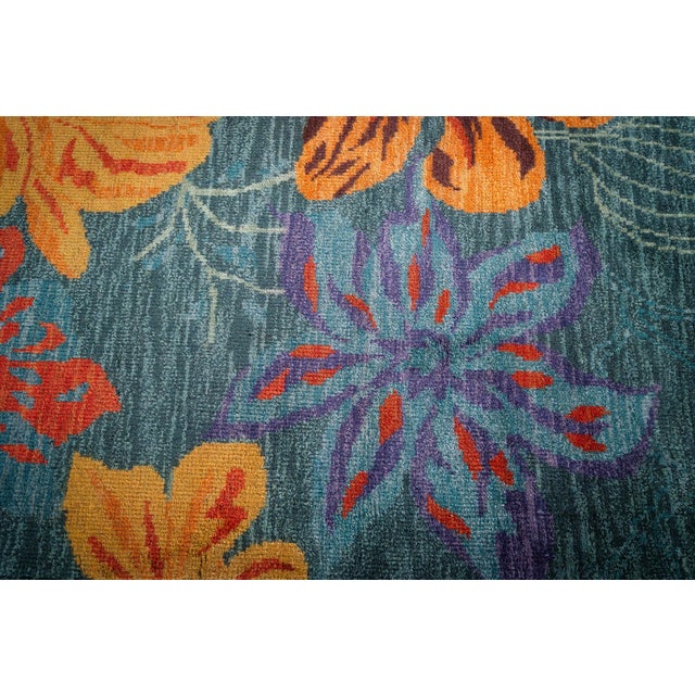 Traditional 8x10 Teal Multicolor Geometric Modern Hand Knotted Wool Carpet Rug For Sale - Image 3 of 6
