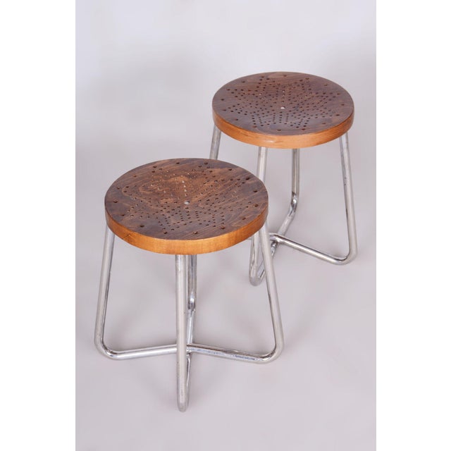Bauhaus Stools in Chromed Steel, Beech and Plywood, Germany, 1930s, Set of 2 For Sale - Image 11 of 12