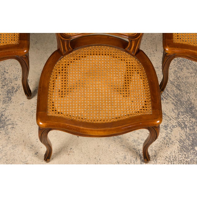 Set of 8 Early 20th Century French Louis XV Style Walnut Cane Dining Chairs For Sale - Image 4 of 18