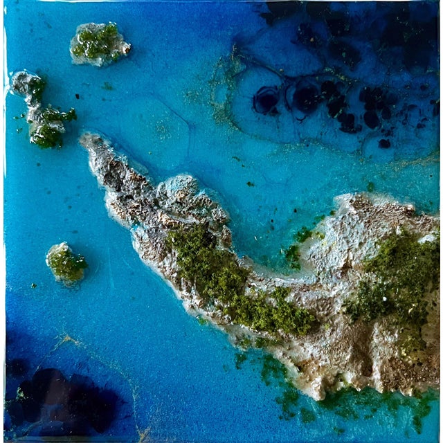 Flying Over the Ocean #1 by Ana Hefco | Layered Tinted Resin & Mixed Media on Wood Panel Abstract ocean landscape. For Sale