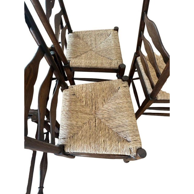 Vintage Ladderback Side Dining Chairs With Rush Seats - Set of 6 For Sale In Miami - Image 6 of 17