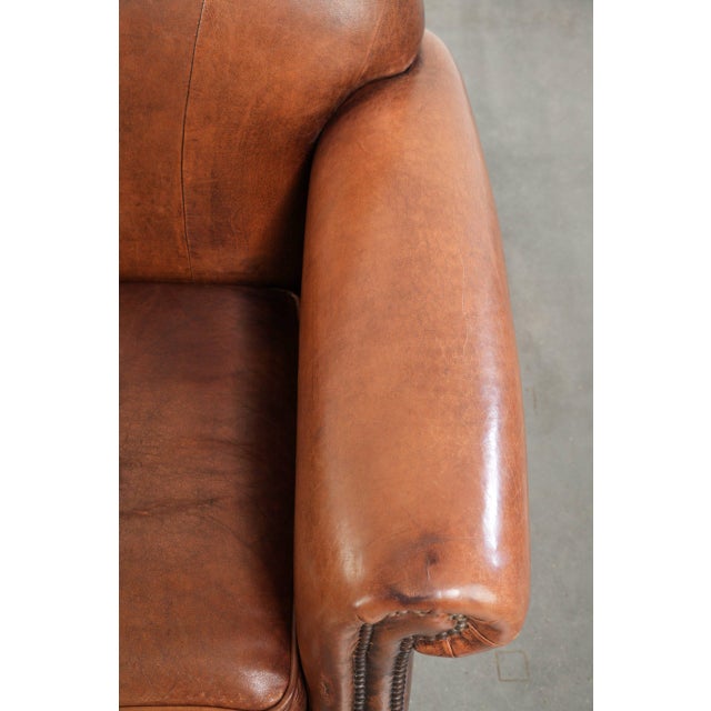Brown Vintage Sheepskin Armchair with Decorative Nails For Sale - Image 8 of 13
