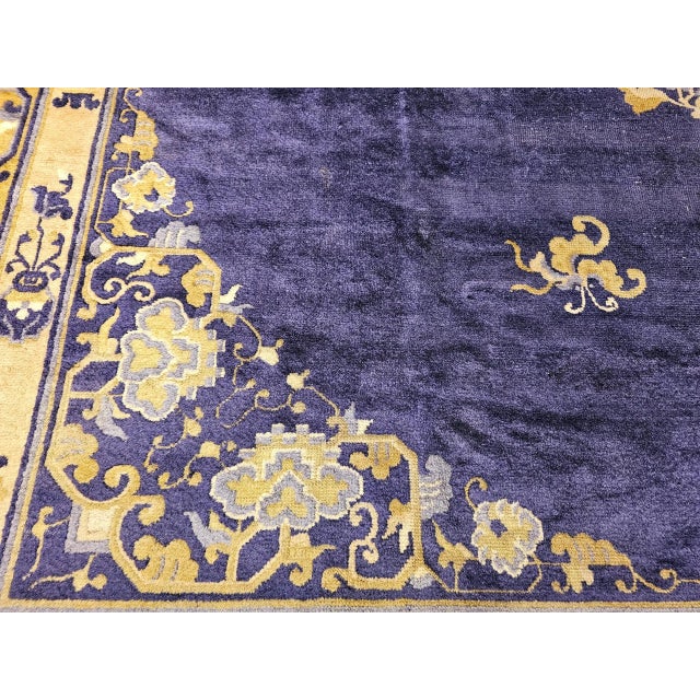 19th Century Chinese Peking Rug, Handwoven Wool, Indigo & Yellow, 10' X 14' For Sale - Image 10 of 12