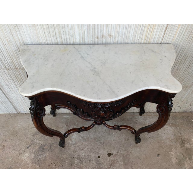 Wood 19th French Regency Carved Walnut Console Table With Drawer For Sale - Image 7 of 13