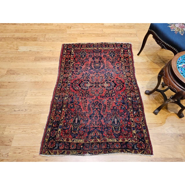 Vintage Persian Sarouk Area Rug, Hand-Knotted Wool, Allover Floral Pattern, 3x5, Red& Navy For Sale - Image 13 of 14