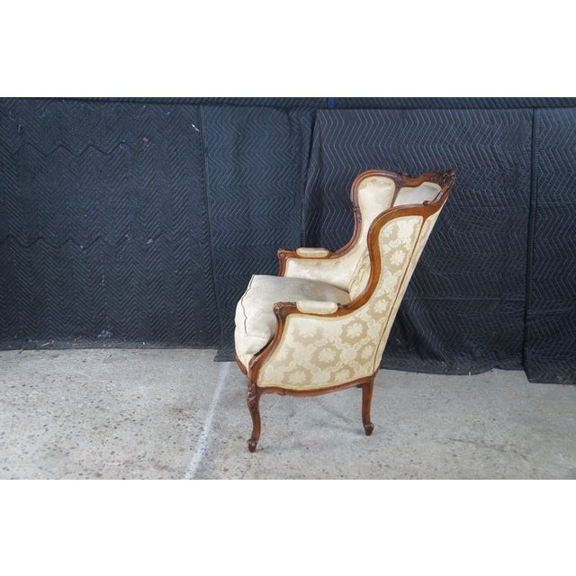2 Antique French Louis XV Walnut Fauteuil Bergere Wingback Armchairs For Sale - Image 10 of 17