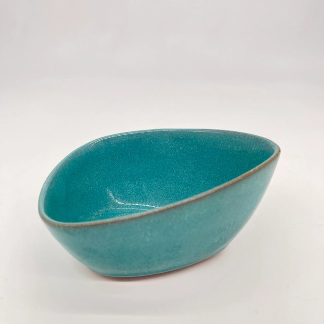 Vintage West Coast Pottery Bowl Traditional Turkish Turquoise Matte Glaze For Sale - Image 12 of 12