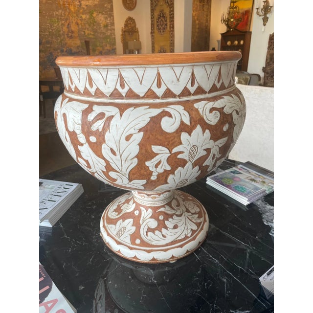Italian Italian Hand Painted Two Piece Centerpiece/Planter Featuring an Upper Bowel With Handles For Sale - Image 3 of 13
