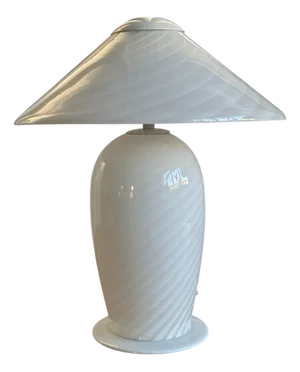 Mid-Century White Swirl Murano Glass Mushroom Table Lamp, 1980s