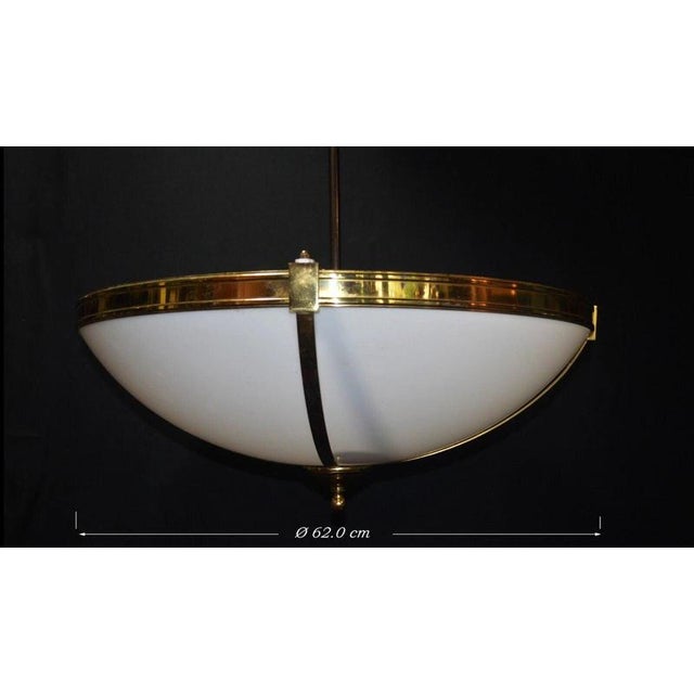 1960s Large Mid-Century Four-Light Opaline and Polished Brass Bowl Chandelier, 1960s For Sale - Image 5 of 17