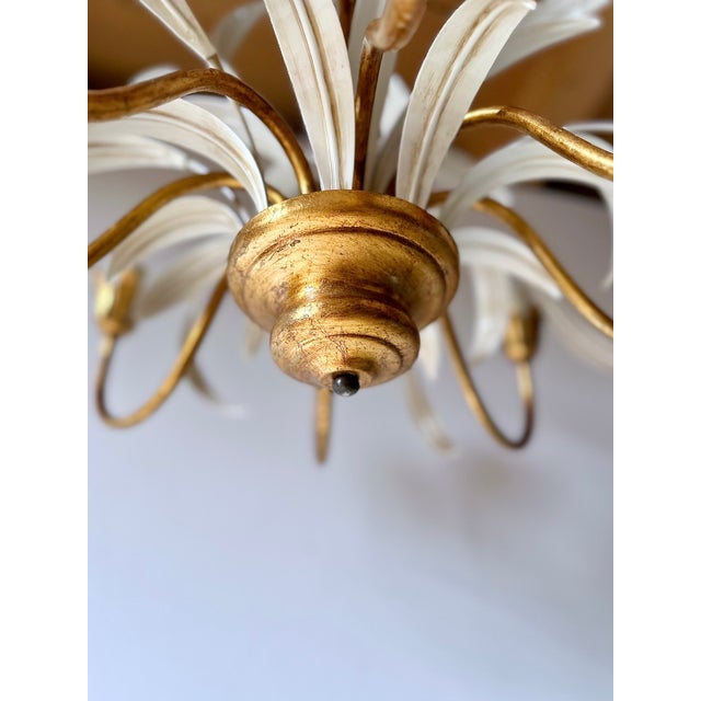 Italian Masca White Tole and Gilt Metal 8-Light Chandelier, 1970s For Sale - Image 15 of 18