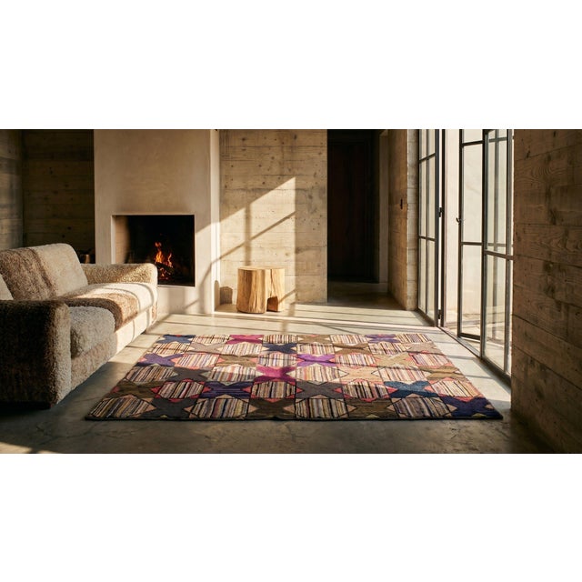Brown 1880s Multicolor Geometric Folk Art Antique American Hooked Rug 4'6" X 6' Handknotted Wool Carpet For Sale - Image 8 of 8