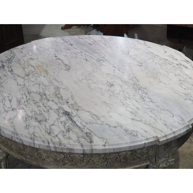 Antique French Louis XVI Style Painted Center Table With Marble Top, Late 1800s For Sale - Image 11 of 18