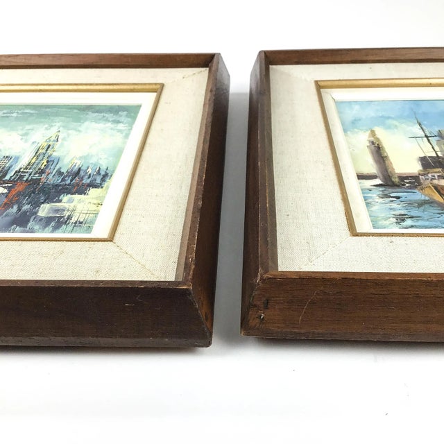 Vintage Framed Pair of Seascape Mid Century Style Oil Paintings For Sale - Image 4 of 12