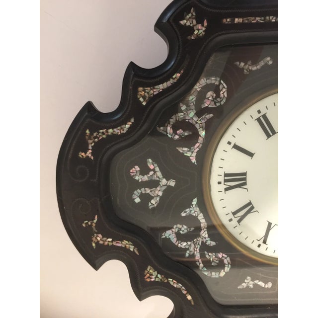 Mid 19th Century Napoleon III Ebony and Mother of Pearl Inlay Wall Clock For Sale - Image 5 of 11