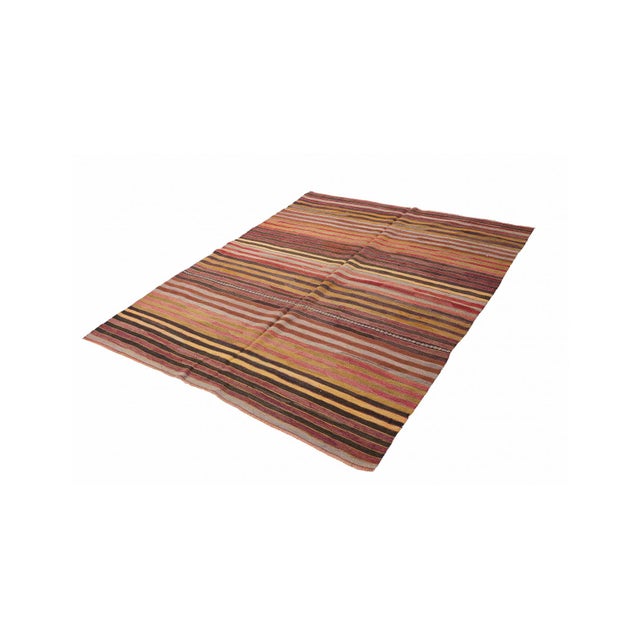 Handwoven vintage striped decorative kilim rug from Denizli region of Turkey. Approximately 50-60 years old. In very good...