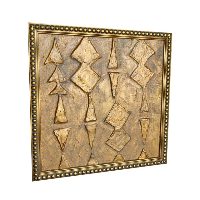 Abstract Textured Gold Abstract Painting | Sculptural Wall Art | Luxury Framed Acrylic Clay Artwork | Neutral Modern Decor | Original Art 13x13 For Sale - Image 3 of 5