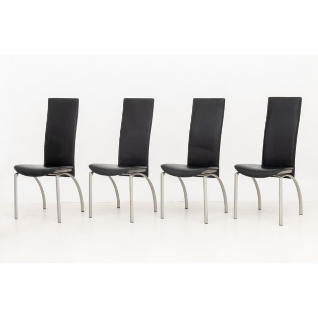 Modern Set of Eight Modern Black Leather Dining Chairs For Sale - Image 3 of 10