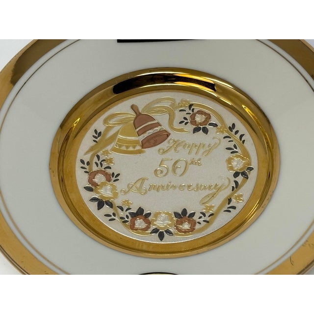 This is a stunning Chokin collectors plate made to celebrate a 50th wedding anniversary. The piece is rimmed with 24K gold...