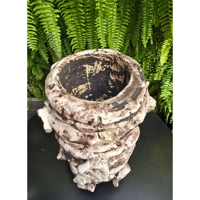 13.8" Modernist Black and White Sculpture Ceramic Vase For Sale - Image 10 of 10