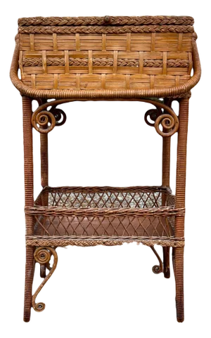 Late 19th Century Victorian Era Aesthetic Movement Haywood Wakefield Sewing Stand With Storage Compartment