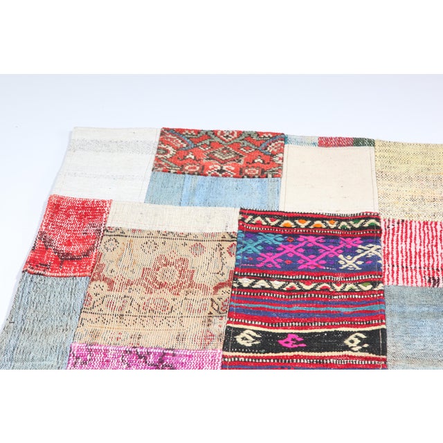 Textile Mid 20th Century Multicolor Tribal Handwoven Kilim & Rugs Patchwork – A Statement Piece for Bohemian Interiors -3' 10'' X 5' 11'' For Sale - Image 7 of 11