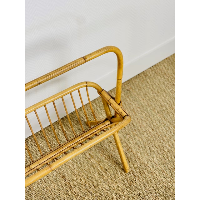 Wood Vintage Rattan Magazine Rack, 1960s For Sale - Image 7 of 11