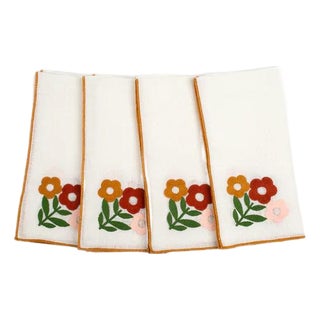 Floral Amber Embroidered Linen Napkins, Set of 4 For Sale