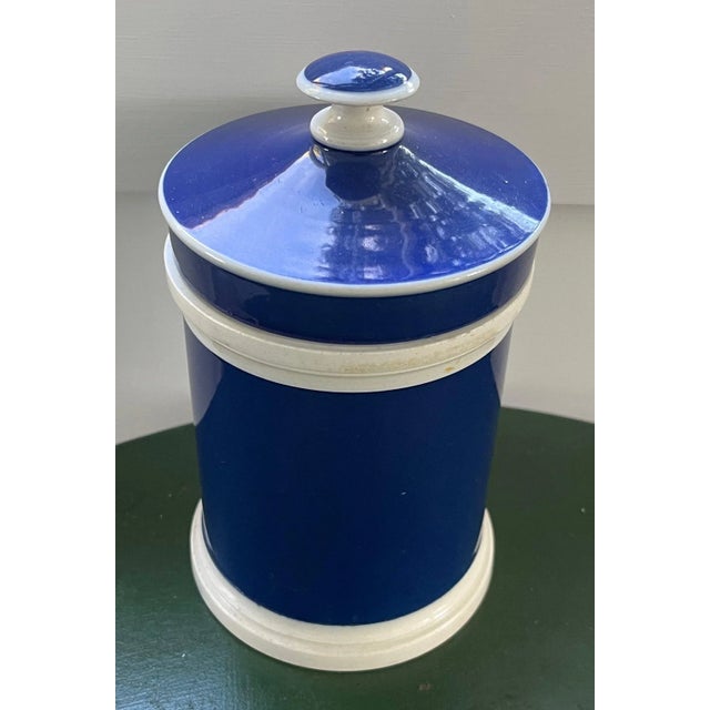 Victorian Antique 19th Century French Bright Blue Pottery Apothecary Jar For Sale - Image 3 of 11