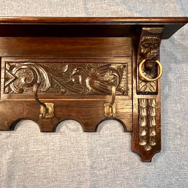 Antique Gothic Lions Head Wall Shelf Coat & Hat Rack For Sale - Image 11 of 18