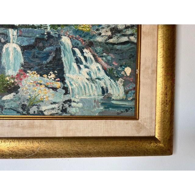Vintage Impressionist Waterfall River - Forest Landscape Oil Painting, Signed For Sale - Image 9 of 13