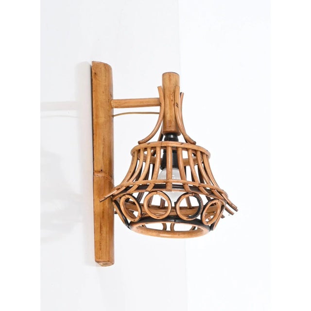 Mid-Century Rattan and Bamboo Lantern Sconce by Louis Sognot, 1960s For Sale - Image 4 of 13