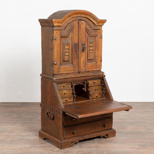 Folk Art 19th Century Cabinetmaker’s Floor Model Miniature of Pine Secretary For Sale - Image 3 of 10