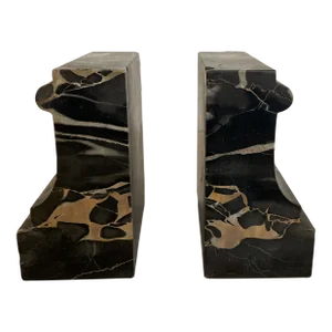 Antique Black Marble Bookends- a Pair