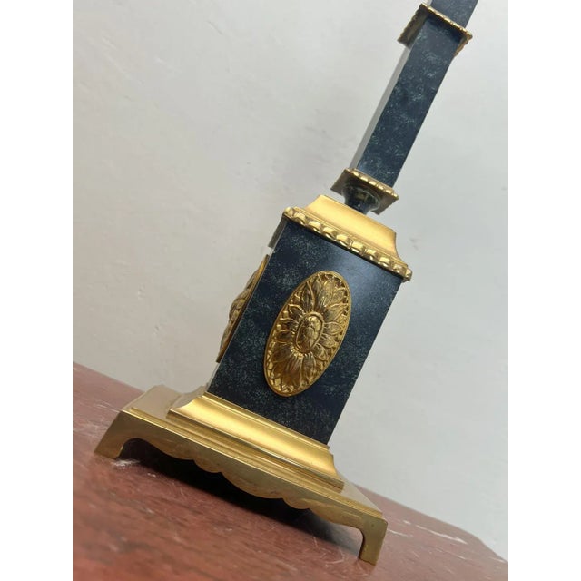 Gold Empire Style Brass and Green Column Table Lamp, 1960s For Sale - Image 8 of 12