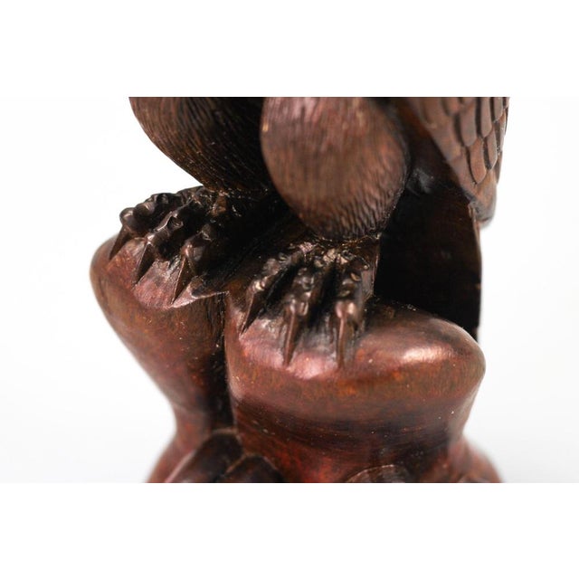 Art Deco Carved Wooden Eagle Sculpture with Glass Eyes, 1960s For Sale - Image 9 of 18