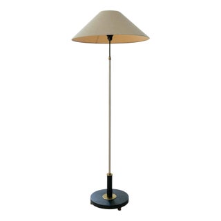 Art Deco Floor Lamp in Brass with Blackened Wood, Sweden, 1940s For Sale