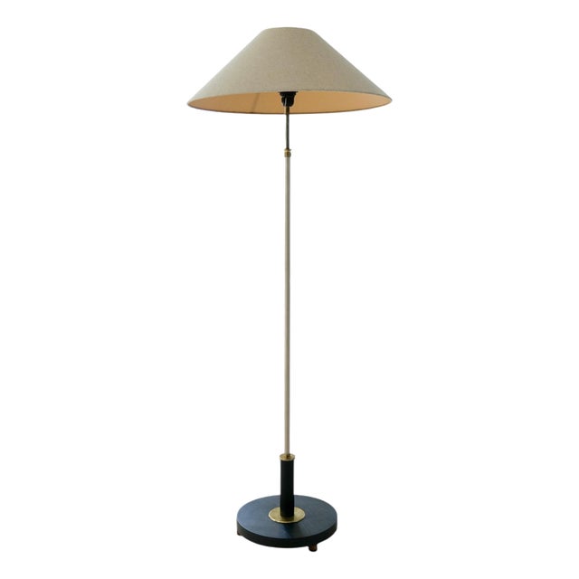 Art Deco Floor Lamp in Brass with Blackened Wood, Sweden, 1940s For Sale