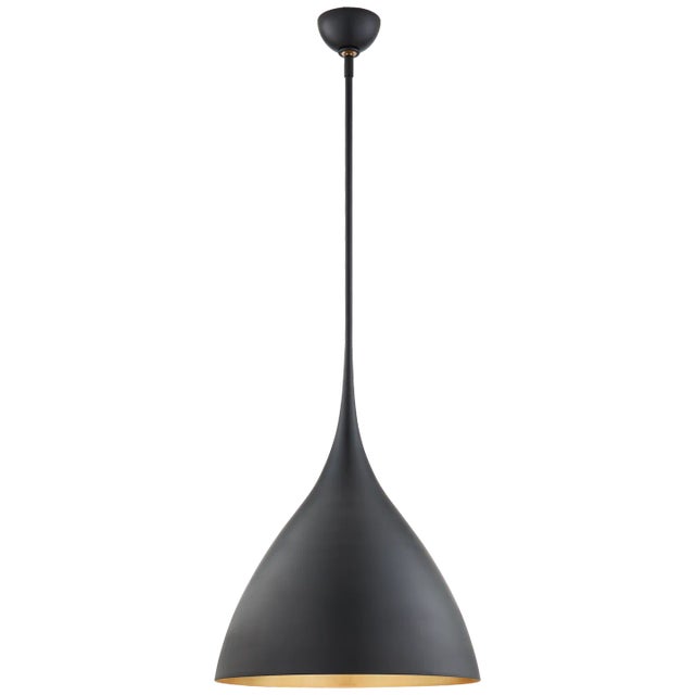 Agnes Medium Pendant in Matte Black with Gild Interior Designer: AERIN Fixture Height: 22.75" Min. Custom Height: 30" O/A...