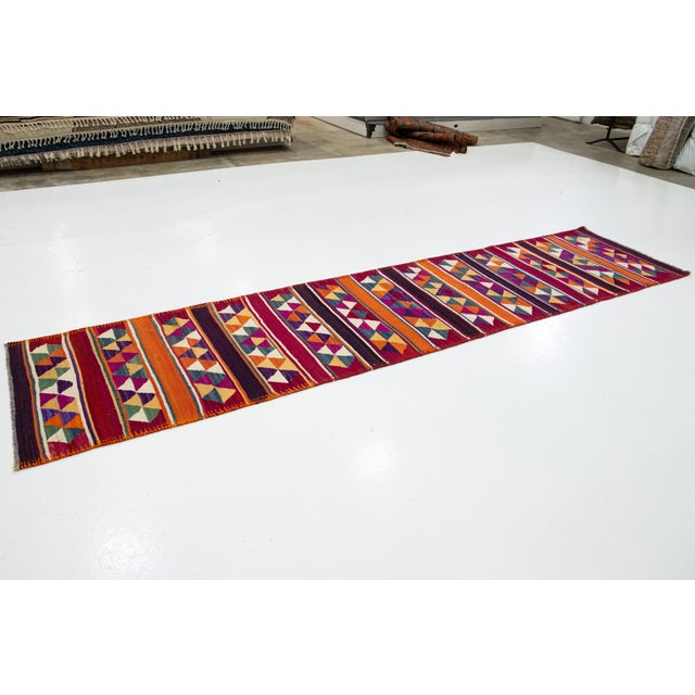 Turkish Vintage Flatweave Turkish Kilim Wool Rug With Multicolor Geometric Design For Sale - Image 3 of 11