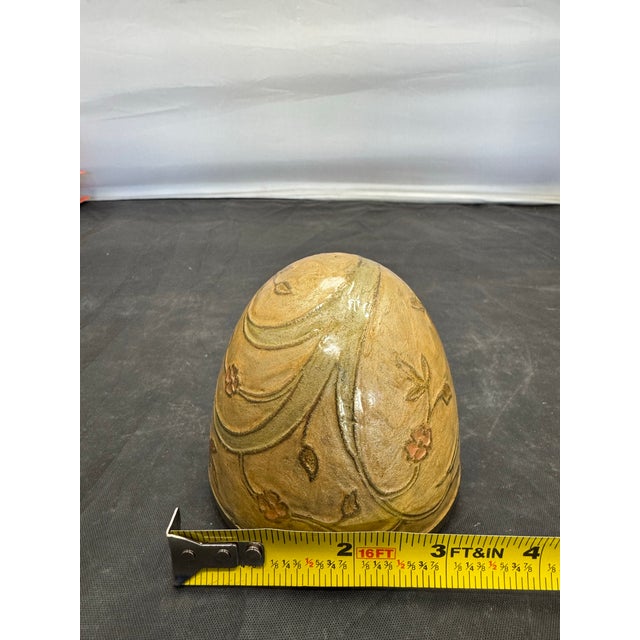 VTG Cream Pink Green Cloisonne Enamel Brass Egg on Stand Lift Off Trinket Box 6" For Sale - Image 11 of 11