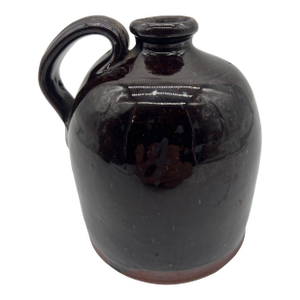 A Fine Antique Pennsylvania Folk Art Redware Handled Jug With an Albany Glaze, 1870's