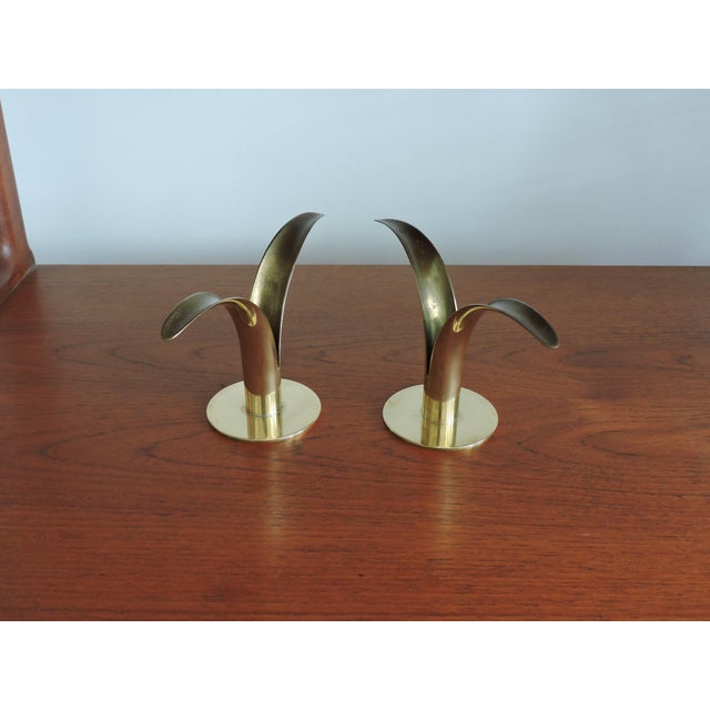 Brass Pair of Scandinavian Modern Brass Lily Liljan Konst Candle Holders For Sale - Image 8 of 9
