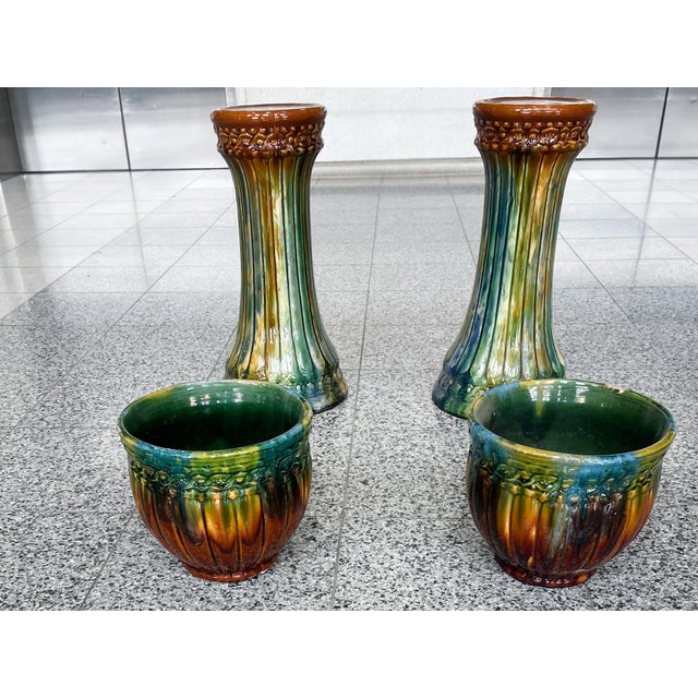 Spanish Vintage Majolica Ceramic Planters - A Pair For Sale - Image 3 of 13