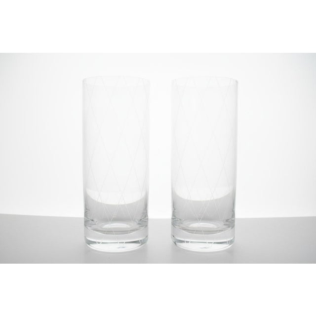 Mid-Century Modern Tiffany & Co Crystal Etched Diamond Criss Cross Water Glass Tumbler Set of 4 For Sale - Image 3 of 10