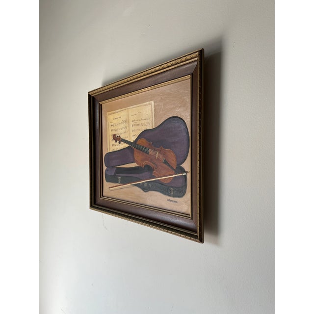 1960's Betty Pletzner Violin Music Instrument Impressionist Oil Painting, Framed For Sale - Image 4 of 13