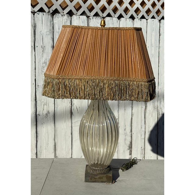 1940s Monumental Murano Glass Lamp With Custom Silk Velvet Fringe Trim Shade For Sale - Image 17 of 17